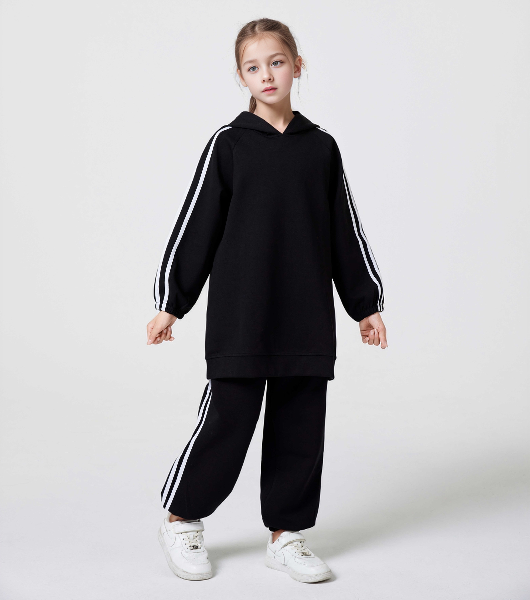 Hot Sale Unisex Oversized 2 Piece Hoodies Pullover Dubai Turk Girls Autumn Casual Lined Top Pants Set for Child