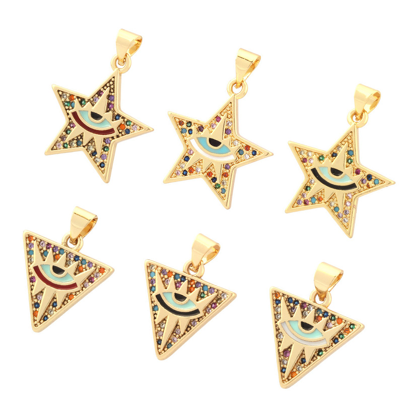 Nanjing Youerjia Technology Co., Ltd. 18K Glod Plated Micro Pave Zircon Five-Pointed Star Eye Pendant Triangle Evil Eye Pendant Diy Dripping Oil Jewelry Finding