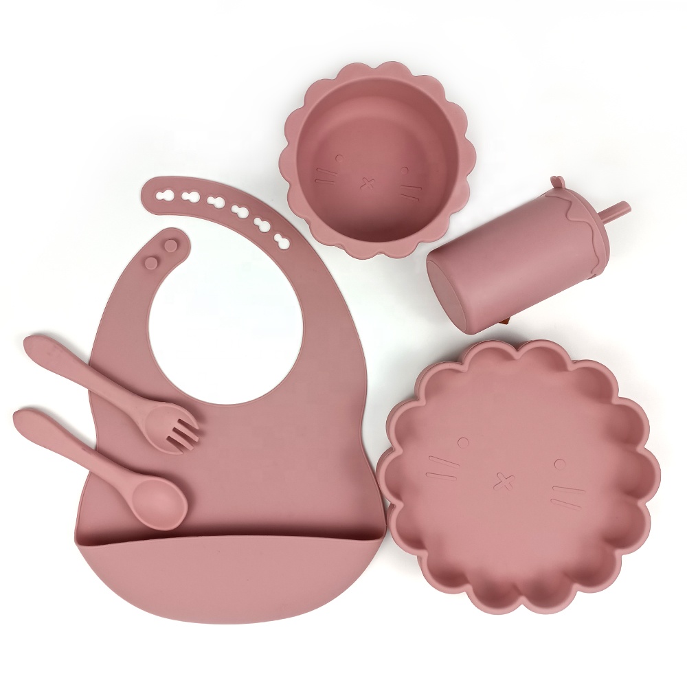 Baby Eating Supplies Silicone Spoon Fork Matching Bib Bowl Plate Silicone Plates For Baby Led Weaning Spoon Fork Set For Babies