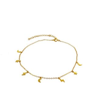 2022 multi moon star Bolt charm anklets Adjustable gold plated anklet waterproof Stainless Steel Women Jewelry summer wholesale