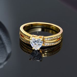 Classic Heart Shaped Ring PVD Gold Plated Jewelry with Zircon Inlay 14k gold jewelry wholesale engagement rings for women