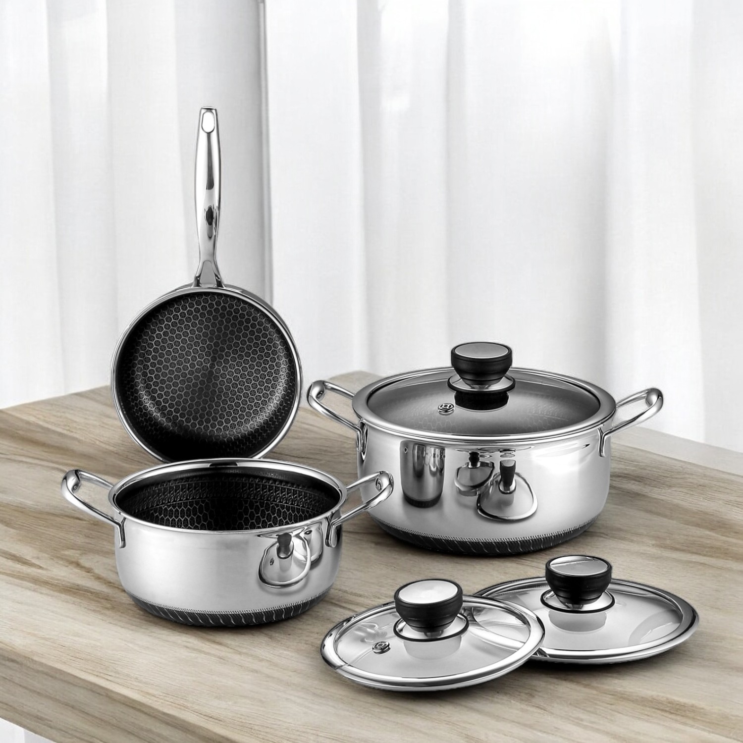 wholesale Europe Style Mutil-functional Stainless Steel Eco-Friendly Ceramic Honeycomb Cookware Saucepan And Soup Pot Set
