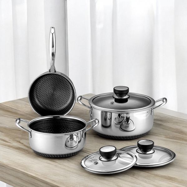 wholesale Europe Style Mutil-functional Stainless Steel Eco-Friendly Ceramic Honeycomb Cookware Saucepan And Soup Pot Set