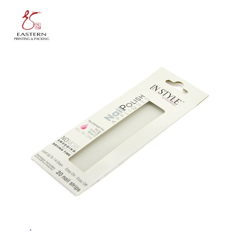 Paper cardboard packaging box for nail strips with PVC window
