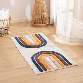 Wuxi Home Master Textiles Cotton Area Rug, Woven Fringe Throw Rugs/Carpet Print Tassel Chic Modern Geometric, Rainbow