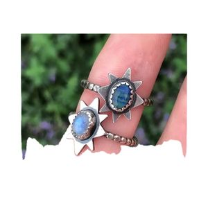 Natural Stone Rainbow Calsilica Ring Wholesale Gemstone Fine Jewelry Ring 925 Solid Sterling Silver Ring  For Women