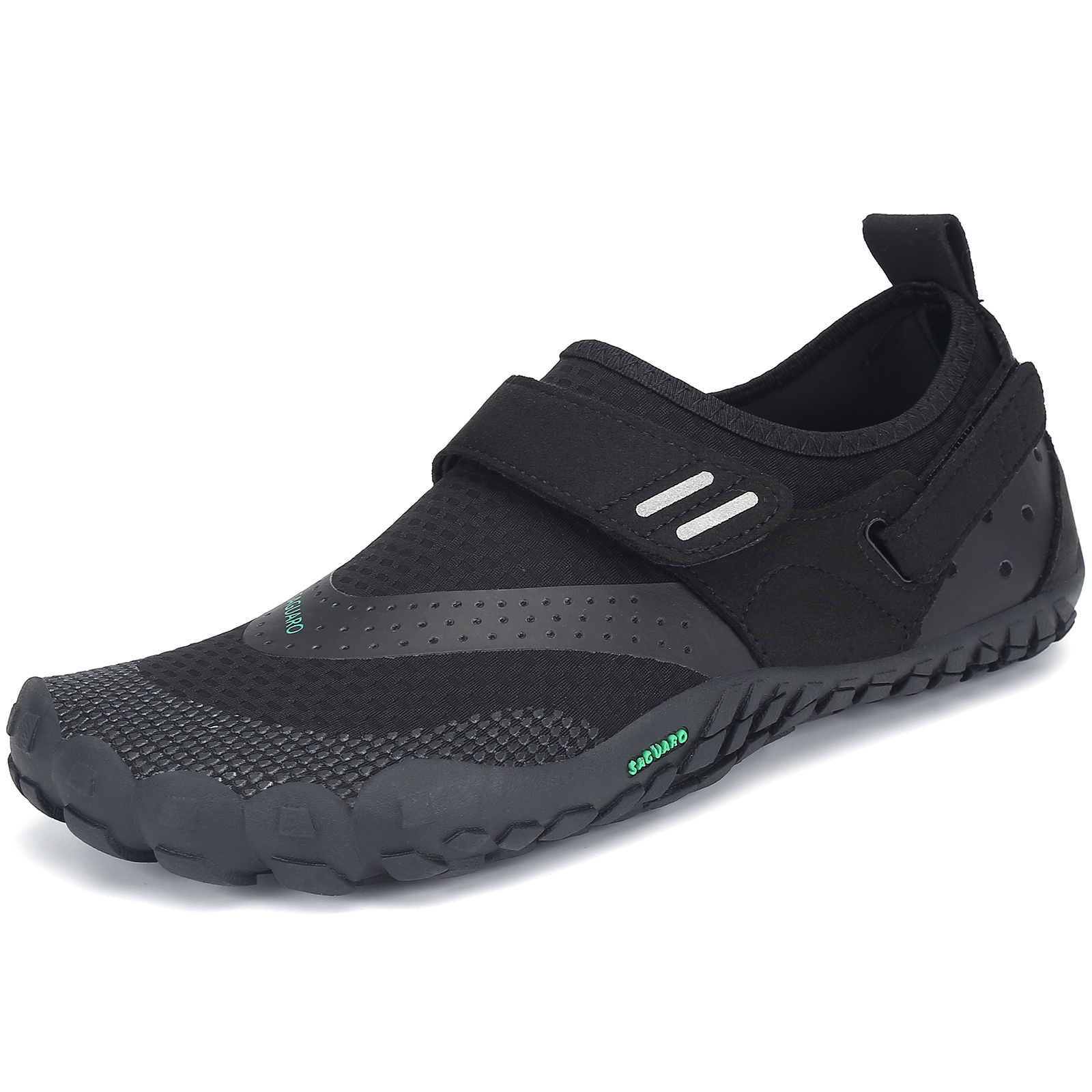 Black Wide toe Box Magic Closure Barefoot Yoga Gym Fitness Trainer Trail Running Shoes for Men