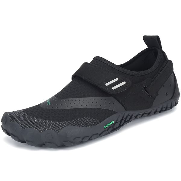 Black Wide toe Box Magic Closure Barefoot Yoga Gym Fitness Trainer Trail Running Shoes for Men