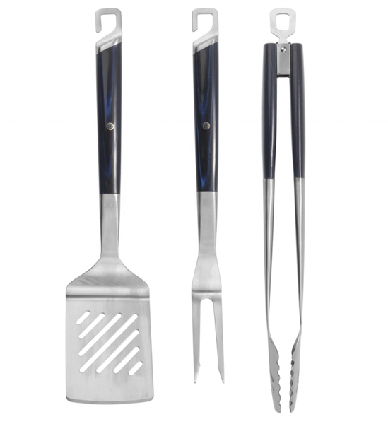 Stainless Steel 3pc Grilling Tool Set with Acacia Wood Handles
