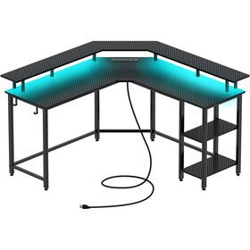 Free samples Computer Desk with Power Outlets USB Ports & LED Strip L Shaped Gaming Computer Desk with Hooks
