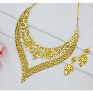 Necklace with earrings jewellery set goldplated pure brass high quality uae dubai necklace design necklace jewellery set