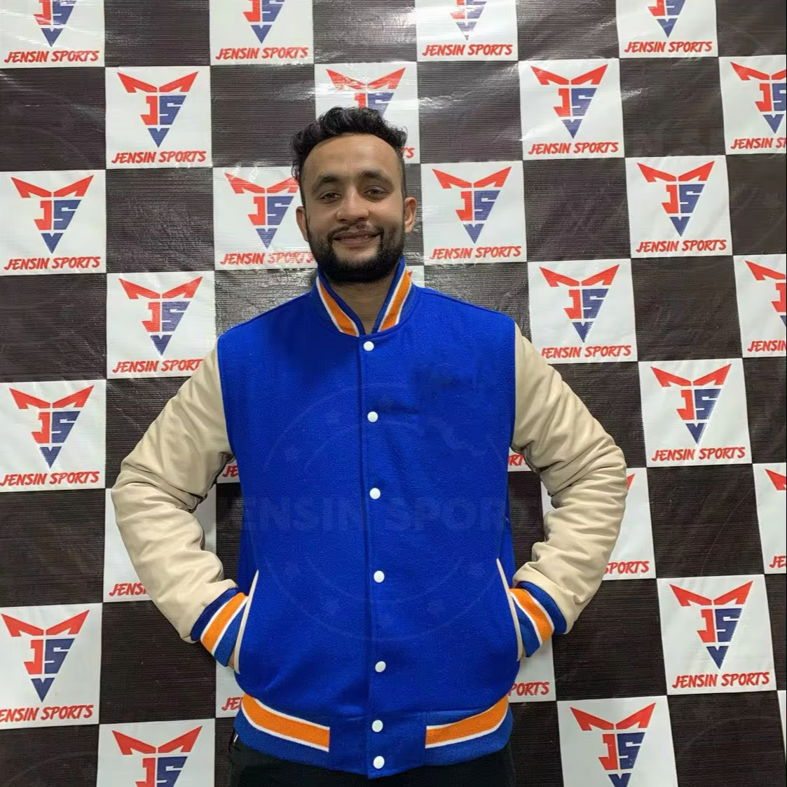 JENSIN SPORTS WEAR 2022 Hot Trending Letterman Varsity Jackets Blue Wool Leather Sleeve Letterman Jackets Custom Chenille Patches Varsity Jackets