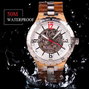 Classic Wholesale customized low order low moq Dropshipping Mechanical Watch with Steel Wood Band