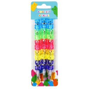 Mini Colorful Gummy Bear Novelty Pencil Set for Kids - 3-Pack Fun and Cute Stationery, Assembled, Detachable, Replaceable