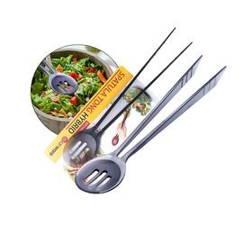 Elianware Plastic Spatula Tong Hybrid Set Salad Serving Tongs  Extra Long Clip with Spoon Head Easy For Stir Salad