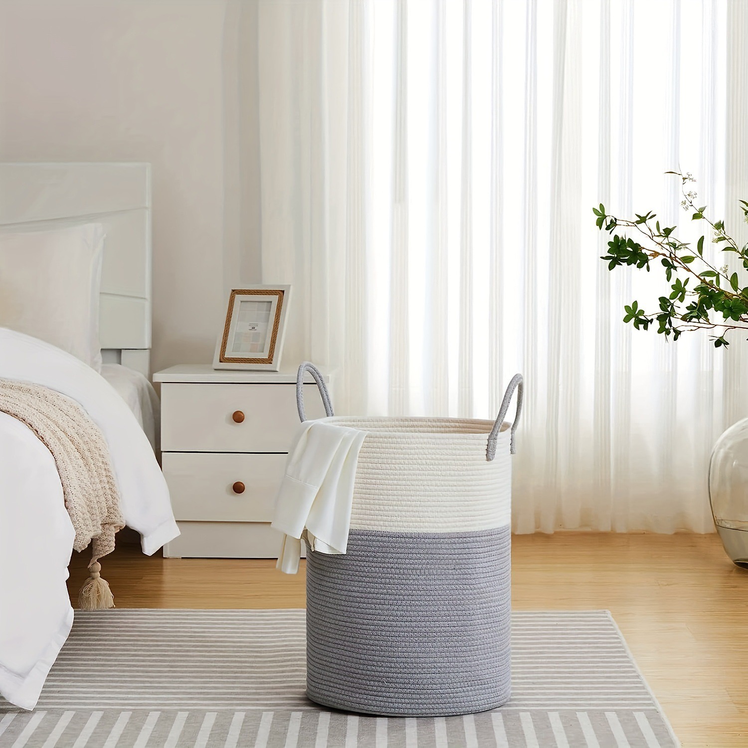 Large cotton rope clothing storage basket cotton rope laundry basket custom folding organizer woven storage basket