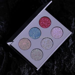 No Logo Duochrome 46 Colors 6 Pan Cardboard Pallet Holographic Pressed Eyeshadow Palette Private Label Eye Shadows Wholesale