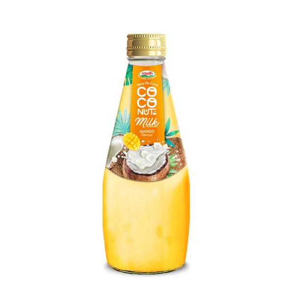 Coconut Milk with Nata De Coco 290ML Glass Bottle Ready to Drink Healthy Beverage Mango Flavor HALAL Soft Drinks Manufacturer