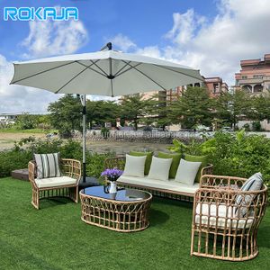 Hot Sell Rattan Sofa Set Curved Backres Rattan Sofa Chair Garden Courtyard Hotel Luxury 1+1+3 Seat Couch Chairs Combo