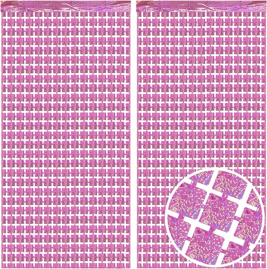 Jinhua Chaihe E-Commerce Co., Ltd. 2 Pack 3.3 x 6.6ft Pink Foil Fringe Backdrop Curtains Photography Square Tinsel Streamers Birthday Decorations for Bachelorette