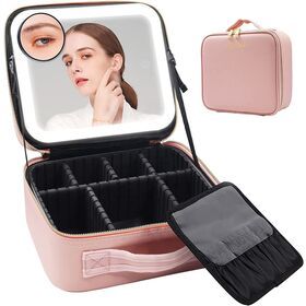 Wholesale Vanity Cosmetics Case Makeup Bag Travel Organizer Make Up Mirror With Led Light With Storage Box