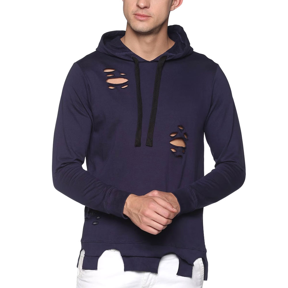 KIRSA INDUSTRY New Custom Logo Design Pullover Men's Distressed Hoodie Top Quality Winter Wear Men's Distressed Hoodie