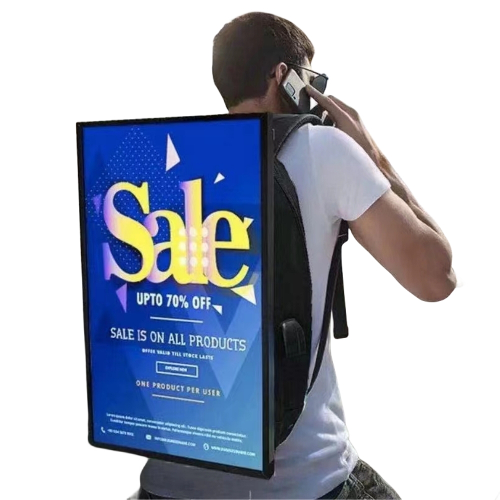 Shenzhen Linghu Technology Co., Ltd. Factory Customized 21.5 27 32 Inch Human Outdoor Rechargeable Backpack Lcd Advertising Display