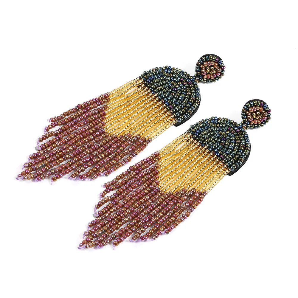 Wuhan Jolie Trading Co., Ltd. Rice beads tassel earrings bohemian retro ethnic style exaggerated personality creative handmade earrings