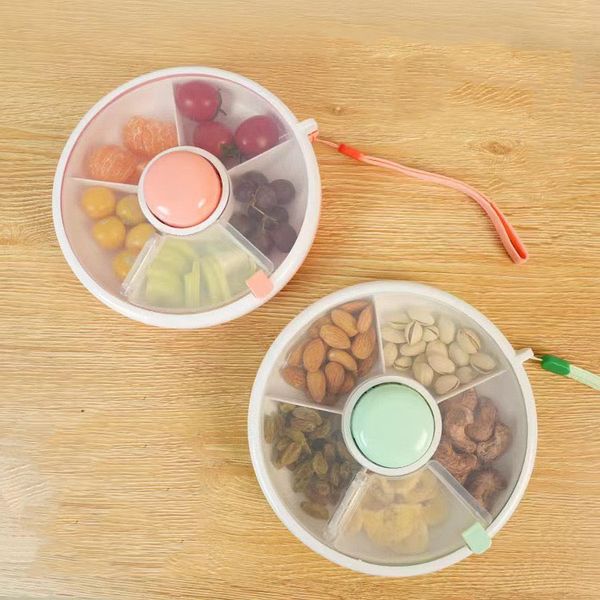 5 Compartment Portable Clear Round Plastic Carry Out Food Nuts Snack Box Containers for Kid or Baby