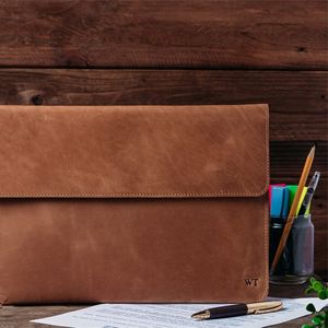 Customized Leather Unisex Portable Handbag File Cable Briefcase Tech Accessories Laptop Bag
