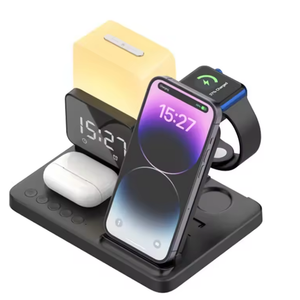 Multifunctional 3 in 1 clock Smart display Alarm Clock Wireless Charger stand With lamp LED Light 6 in 1 Wireless Charger
