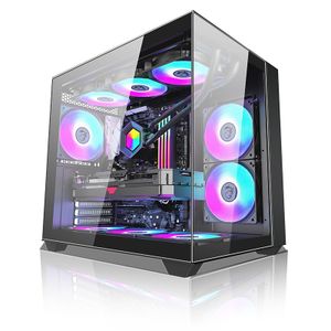 sea view factory new cube case double-sided glass atx gaming case cube ventaliation holes full gaming pc atx case