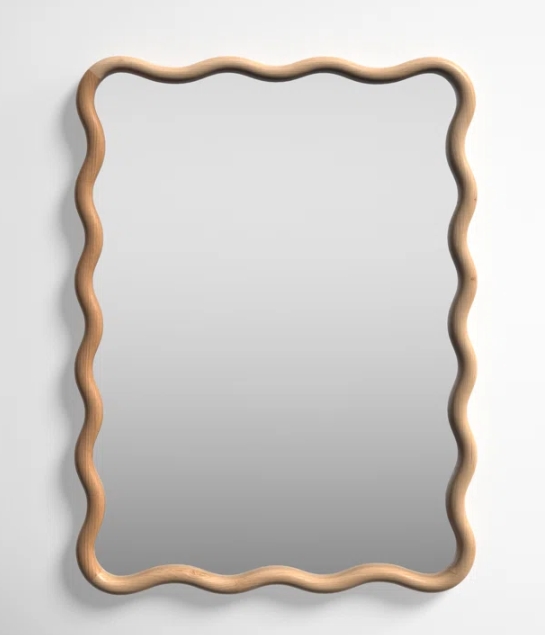 New design FSC BSCI pine wood natural wiggle rectangular bedroom mirror