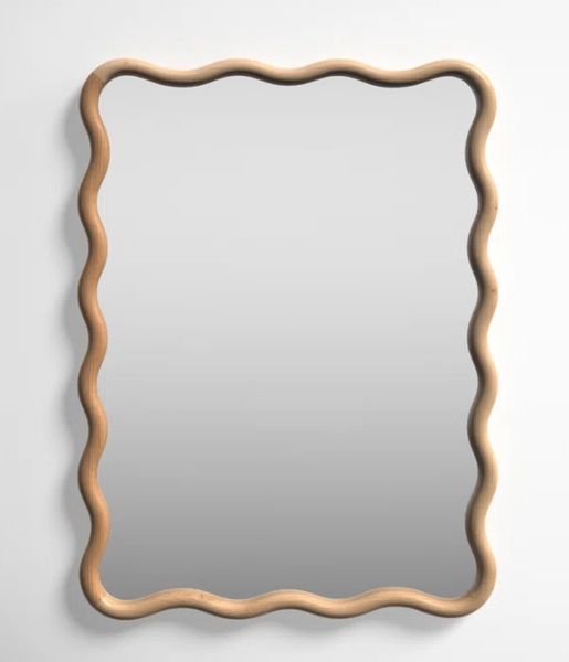 New design FSC BSCI pine wood natural wiggle rectangular bedroom mirror