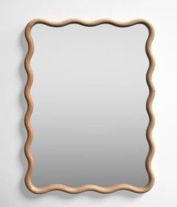 New design FSC BSCI pine wood natural wiggle rectangular bedroom mirror