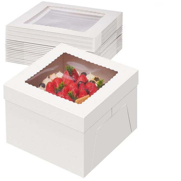 Tall Cake Box with Window, Large Baking Boxes, Square Cardboard Cake Box for Multi-Layer Cakes, Cake Decorating Supplies