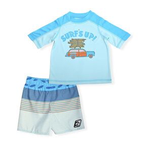 2023 LRX Boys Swimsuit 2 Piece Swim Set - Short Sleeve Rashguard Shirt and Bathing Shorts Swimwear