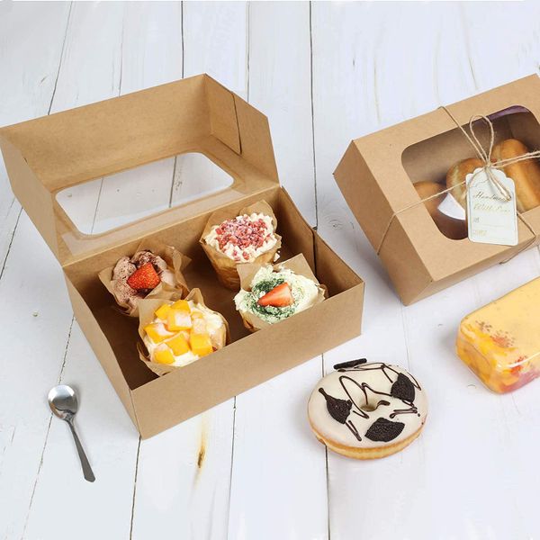 Wholesale 24 Pieces Wholesale Customized Kraft Paper Cardboard Packaging Transparent Bakery Box With Window