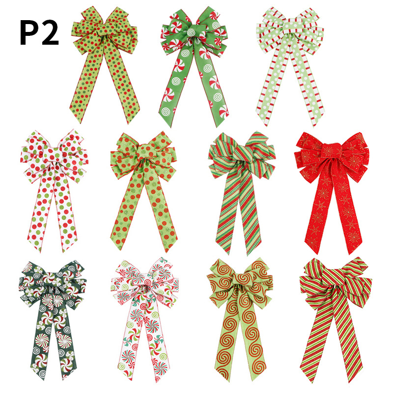 Yiwu Shenghui Crafts Co., Ltd. Christmas tree decoration bow rainbow mint candy pinwheel polka dot imitation linen striped plaid black red and green