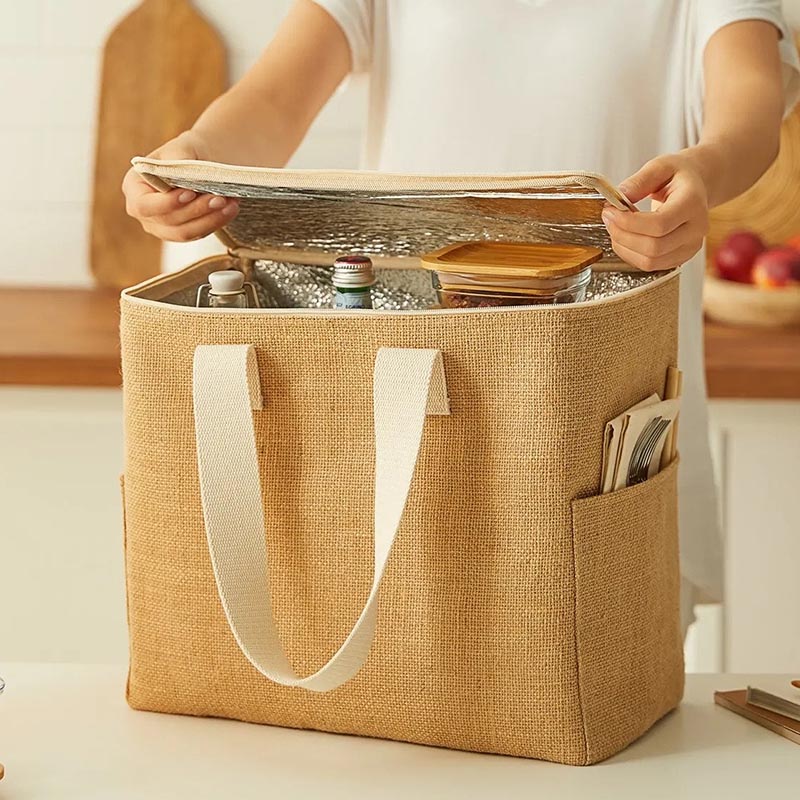 Jinjiang Naike Gifts Co., Ltd. Customized Professional Household Outsourcing Meal Delivery Picnic Camping Hot Jute Insulation Cold Storage Bag