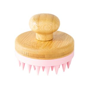 New Arrival Private Label Bamboo Round Scalp Massager Scrubber Silicone Hair Scalp Massage Shampoo Brush For Dandruff Removal