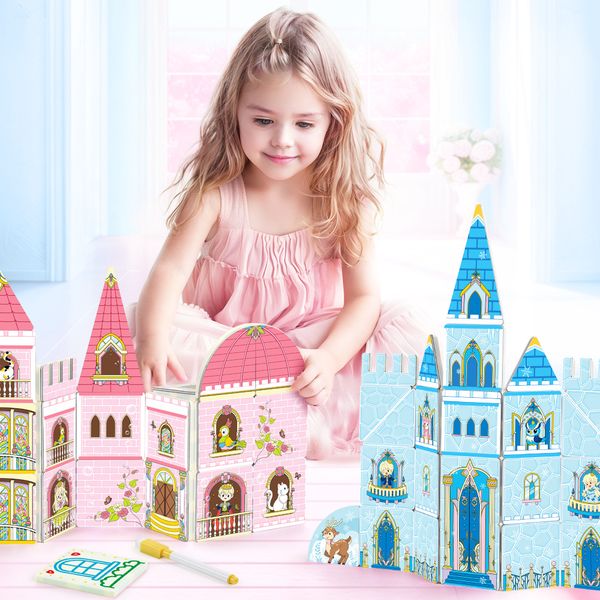 Kebo Hot Sale Cheap  Low MOQ Educational Magnetic Toys Tow-sided Large-size Magnetic Tiles Castle  for Kids