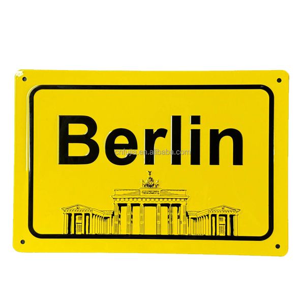 Factory Customized size Berlin city souvenir tin sign metal craft street sign custom design