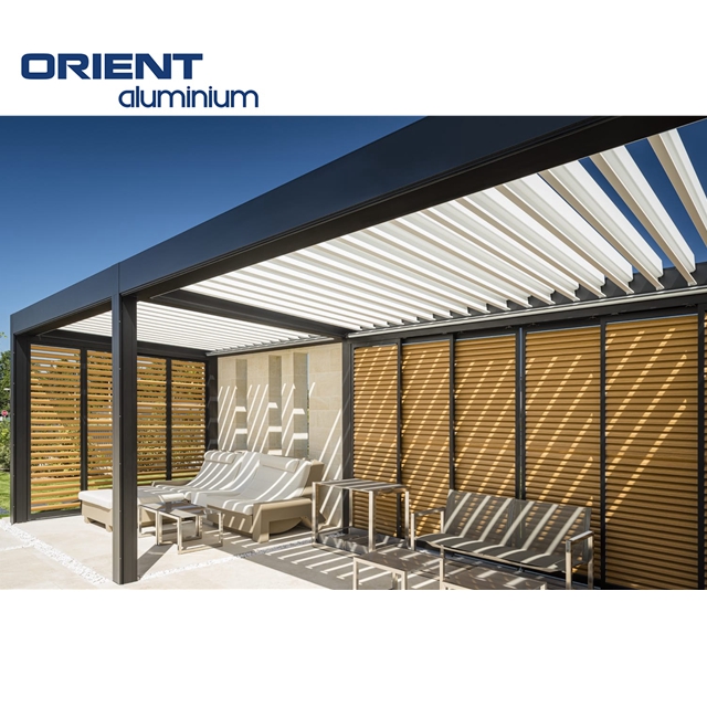 Orient Aluminium (weifang) Co., Ltd. China Manufacturers Bioclimatic Exterior Motorized Shutter Aluminium Pergola Canopy Electric Louver Outdoor Aluminum Pergola