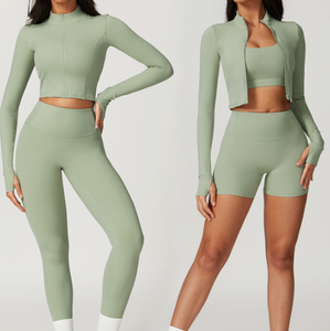 Custom Logo Womens Zipper Jacket Shorts Set For Women High Elasticity Two Piece Set Gym Wear Workout Sets Women Clothing