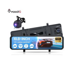Podofo 10.8 Inch 4K DVR WIFI Dual Lens Mirror Monitor 1080P Rear View Dash Camera Recorder GPS/G-Sensor/BSD/ADAS/Voice Control