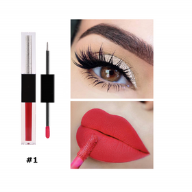 Wholesale Oem Waterproof 2 In 1 Makeup Pearly Shimmer Matte Lipstick And Metal Liquid EyeshadowPopular