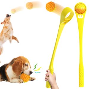 Stock pet outdoor toys automatic telescopic pet Interactive ball squeaky molar dog training toys hand ball launcher