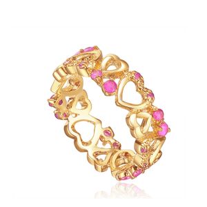 2021 pink hollow out heart 14k 18k 24k gold plated cheap dainty cute charm sweet finger 925 silver ring jewelry for women