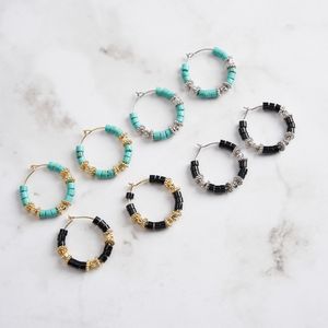 Vintage Jewelry 14K Gold Plated Bohemian Earrings 925 Sterling Silver Handmade Natural Stone Turquoise Hoop Earrings For Women